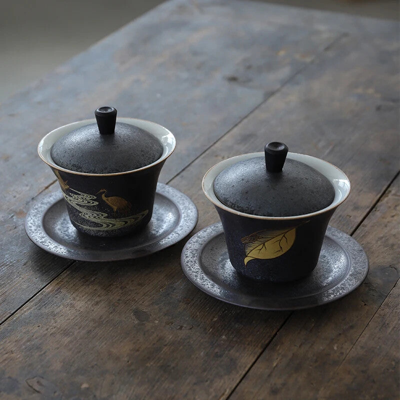 Kung Fu Tea Bowl Tea Set Home Drinkware Ceramic Gaiwan Tea Cup Handmade Tureen