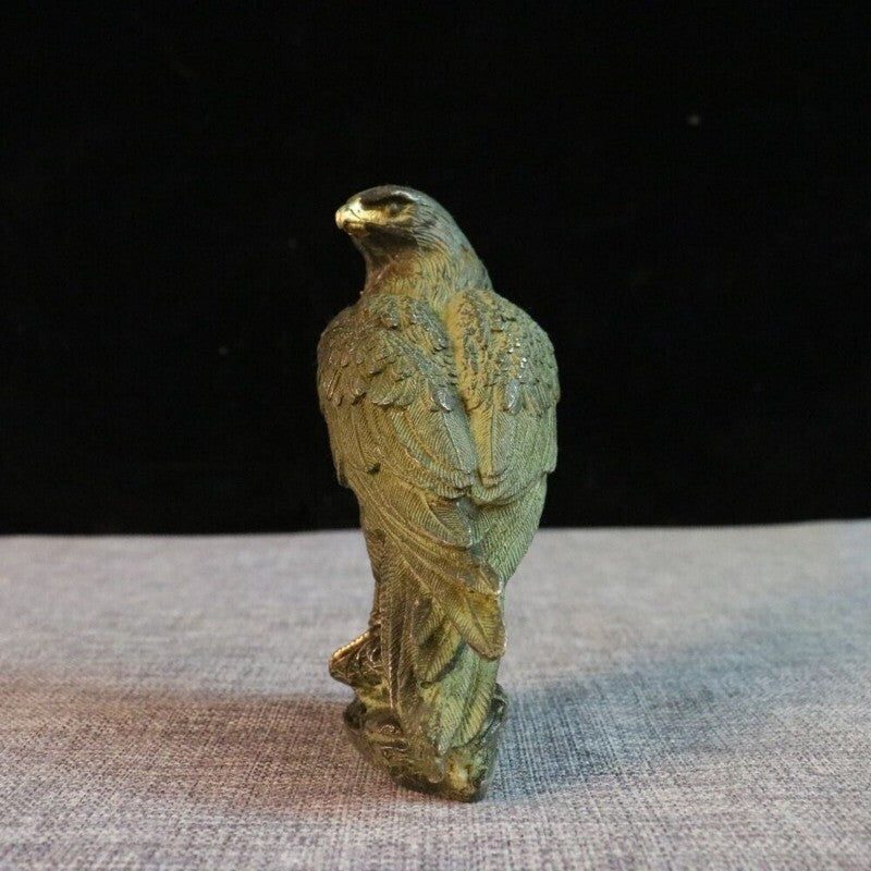 Old Chinese Bronze Gilt Feng Shui Eagle Hawk Fly king of Birds Animal Statue