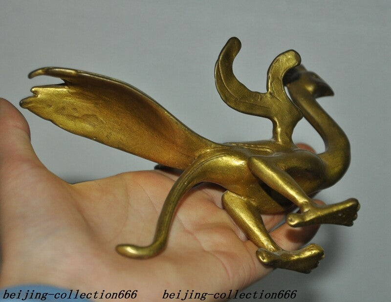 5.6" Chinese Ancient Dynasty Bronze Gilt Wealth Lucky Animal Phoenix Bird Statue