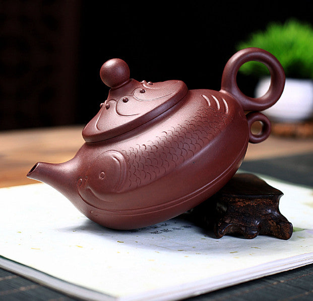 Big Yixing Zisha Pottery Clay Teapot Tea Pot Fish Shape Kung Fu Tea Gift 320ml