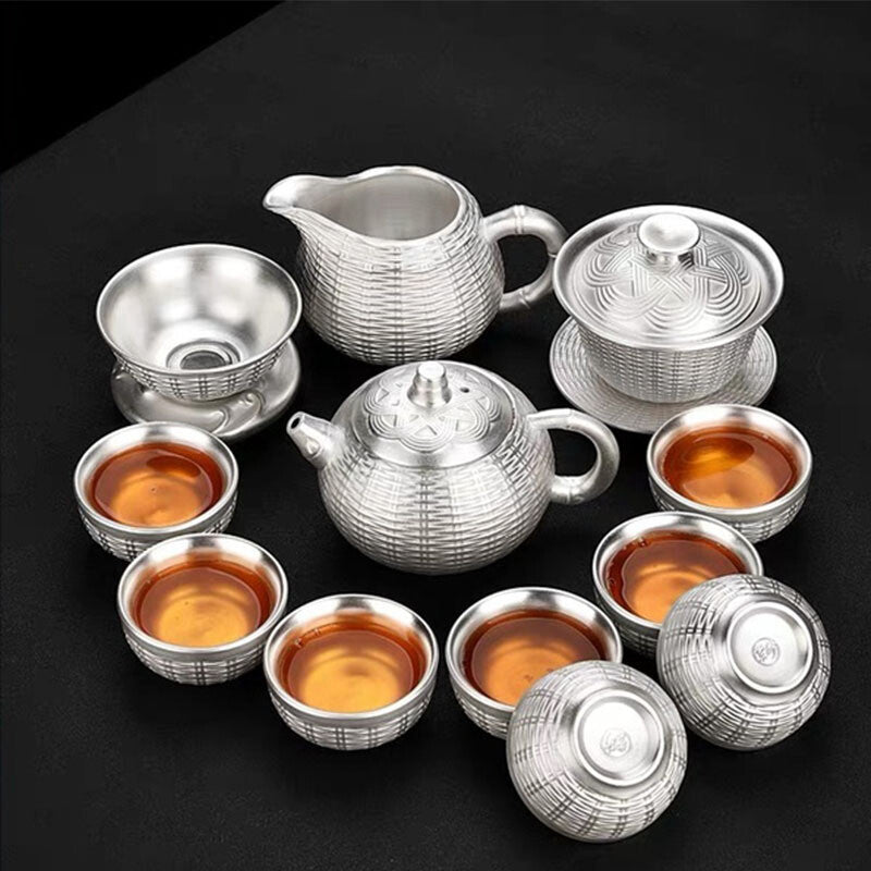 pure silver print tea set 999 sterling silver tea pot gaiwan porcelain tea cups