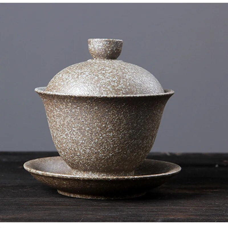 Vintage Gaiwan 150ml Handmade Japanese Black Ceramic Pottery Tea Tureen Kung Fu