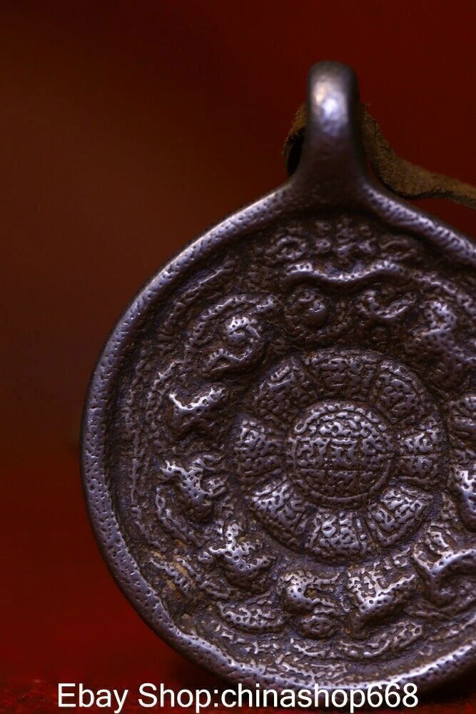2.4" Rare Old Tibetan Meteorite Iron Buddhism Eight Diagrams Amulet Pendant