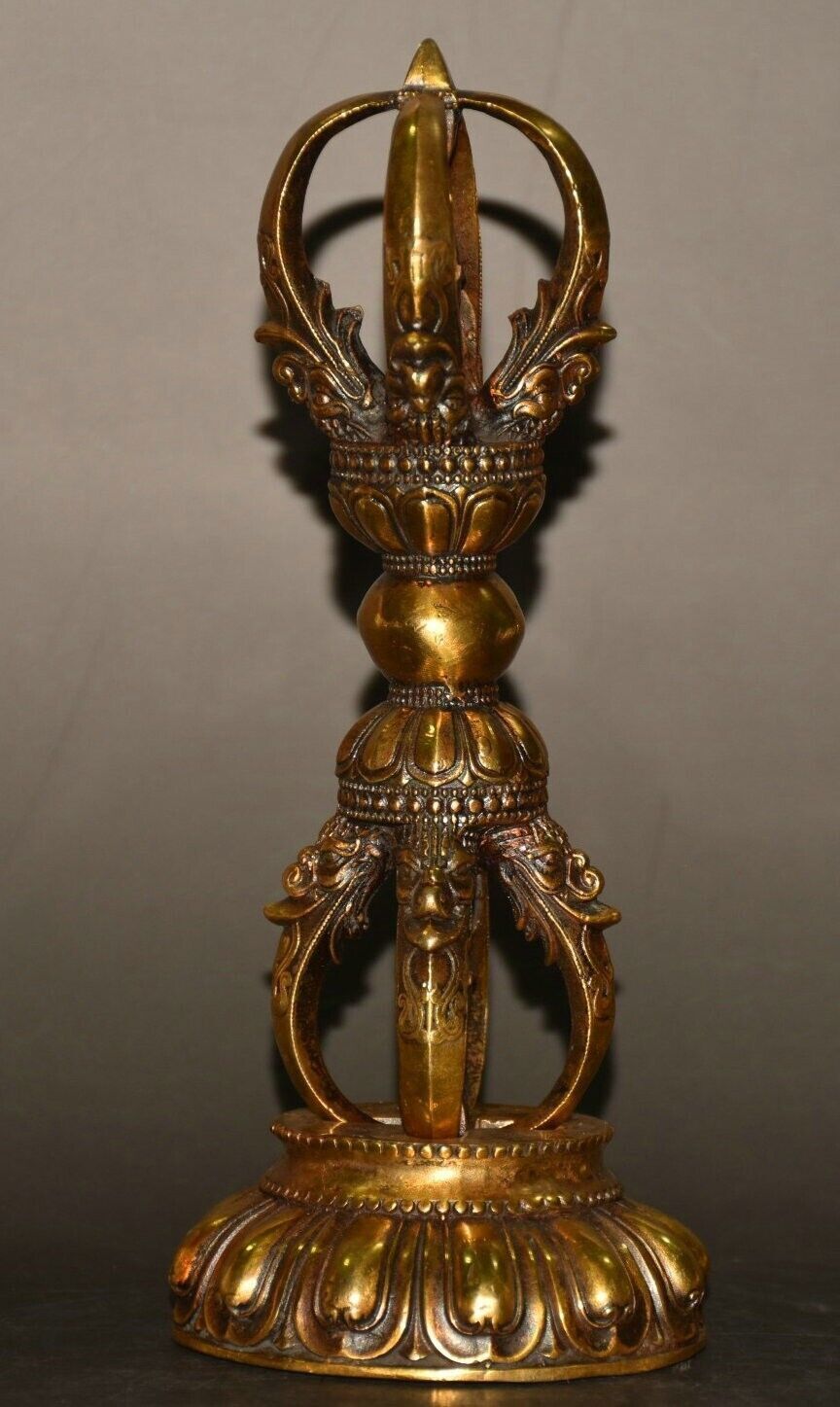 7"Old Tibet Buddhism Pure Bronze Gilt Vajra Dorje Phurpa Exorcism Talisman Faqi