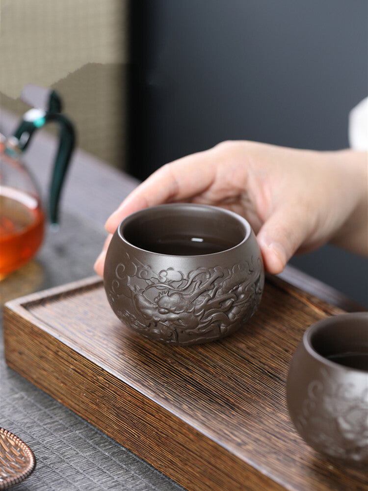 Chinese Hand Carving Purple Clay Teacup Tea Bowl Cup Traditional Zisha Tea Cup