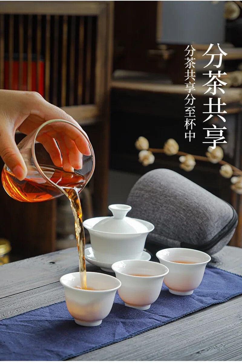 Chinese White Porcelain Kung Fu Tea Set Household Portable Travel Teapot Tea Cup