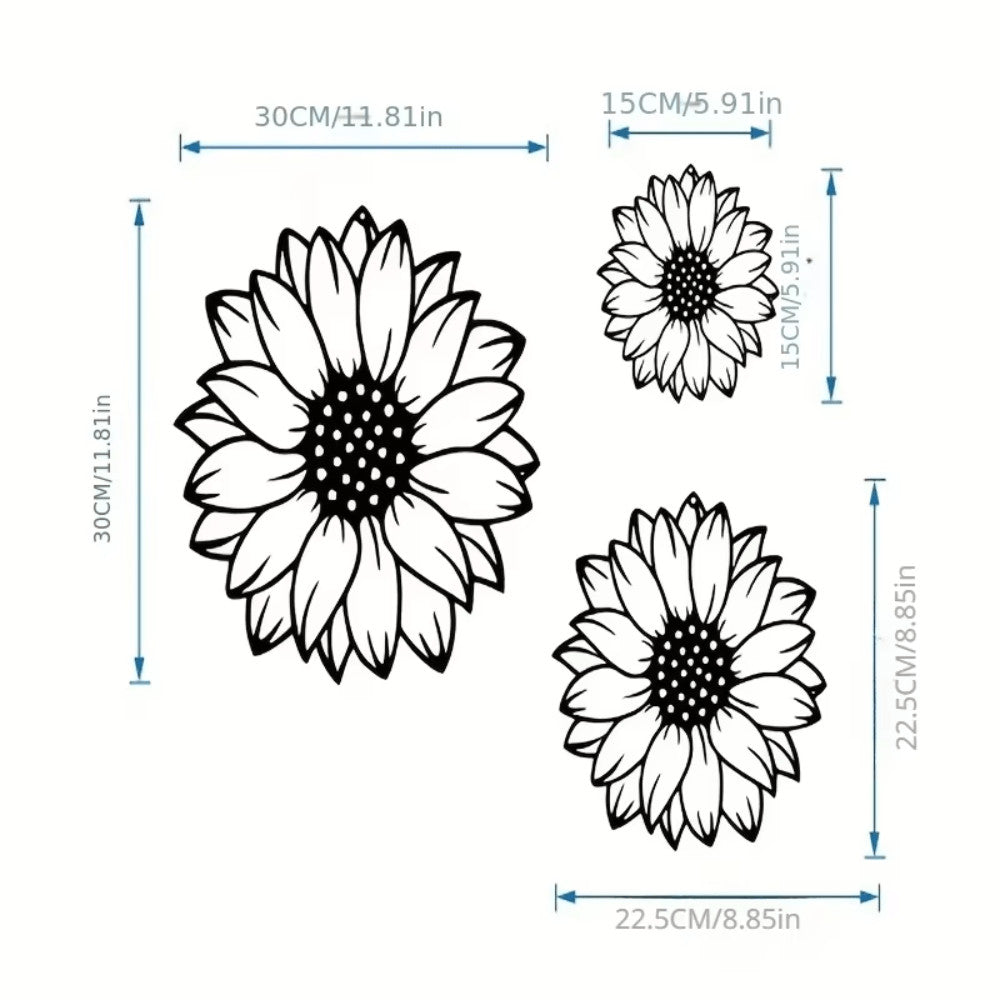 Boho Sunflower Wall Decor Set of 3-Metal Silhouette Pendant Sculptures