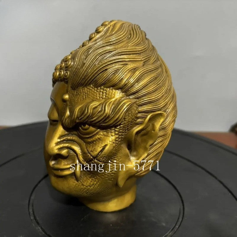 15cm Exquisitely Retro Brass Buddha Demon Handcarved Buddha Head Statue Ornament