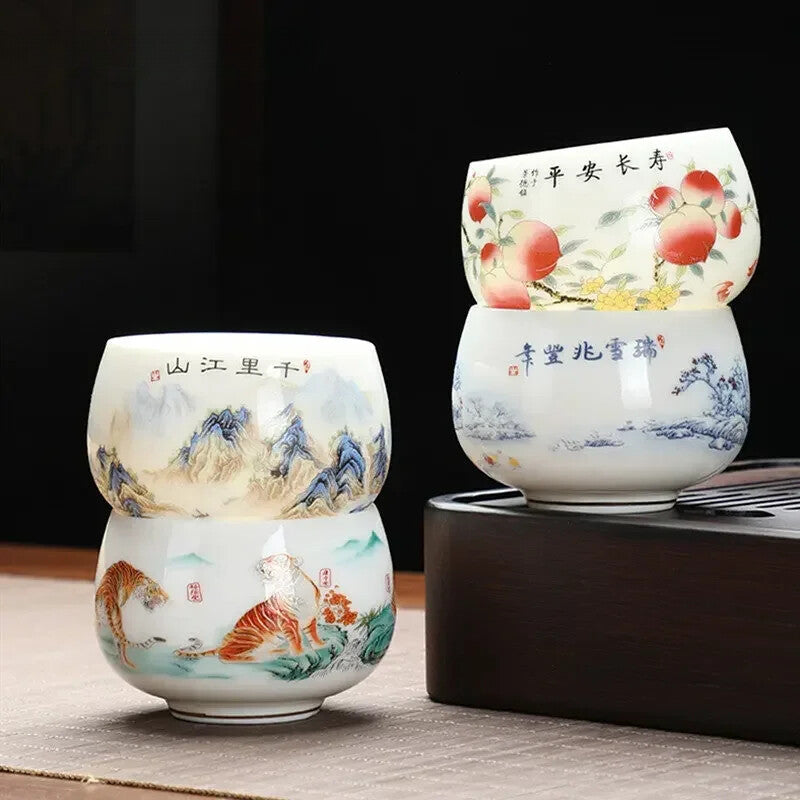 Lamb Fat Jade White Porcelain Tea Cup Handmade Portable Ceramic Teacup Tea Set