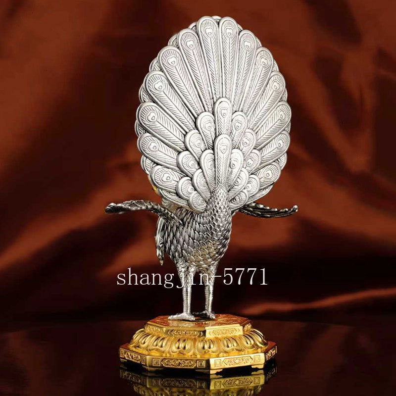 Copper Gilded Silver Peacock Bodhisattva Worship Ornament Vajra Buddha Statue