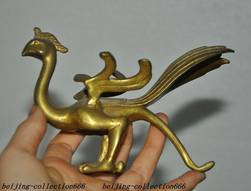 5.6" Chinese Ancient Dynasty Bronze Gilt Wealth Lucky Animal Phoenix Bird Statue