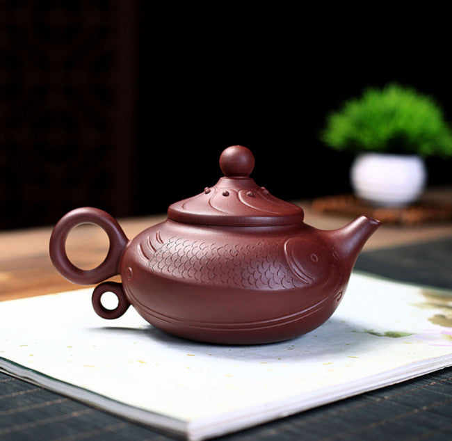 Big Yixing Zisha Pottery Clay Teapot Tea Pot Fish Shape Kung Fu Tea Gift 320ml