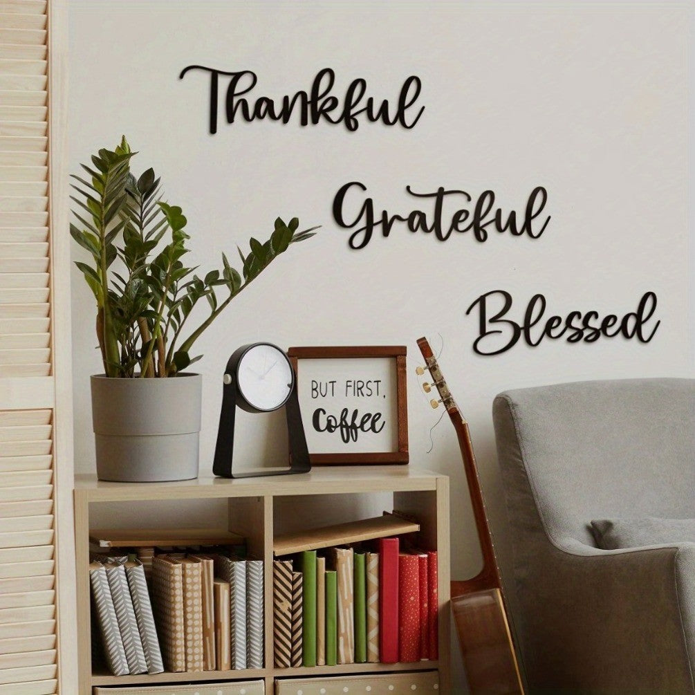 CIFbuy 3PCS Black Gratitude Metal Wall Art - Aesthetic 'Appreciate Life' Decor