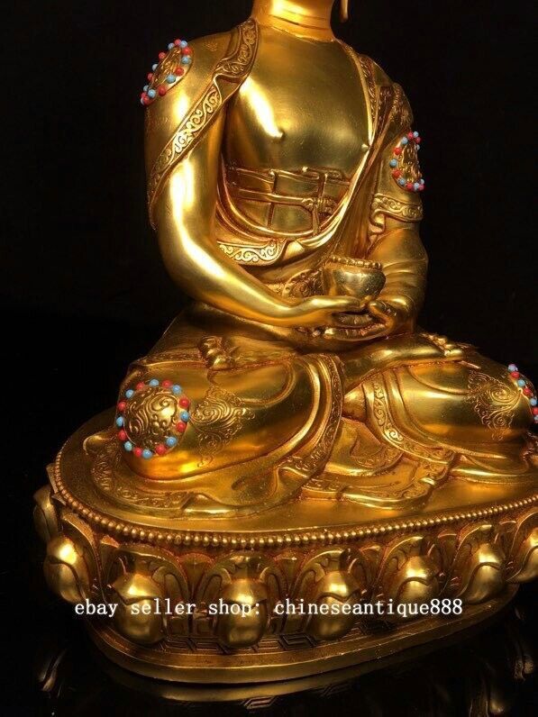 12'' Old Nepal Bronze Gilt Painting Shakyamuni Sakyamuni Amitabha Buddha Statue