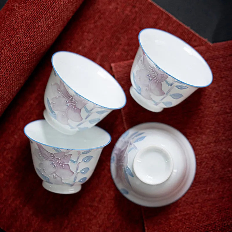 1Pc Chinese White Porcelain Tea Cup Handmade Ceramic Teacup Tea Bowl Cup Tea Set