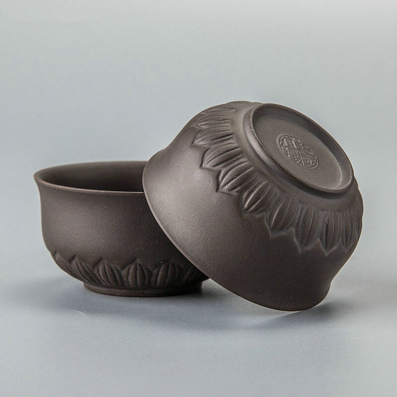 2pcs/lot Real Yixing Zisha Tea Cup 60ml Carved Cup Of Tea Purple Clay Tea Cups