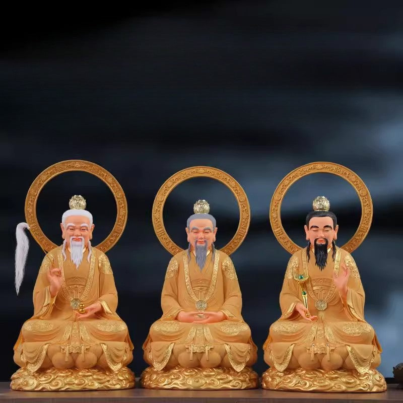 3 PC 12" Resin Three Pure Ones Statue Taoist Trinity Pristine Divine Gods Home