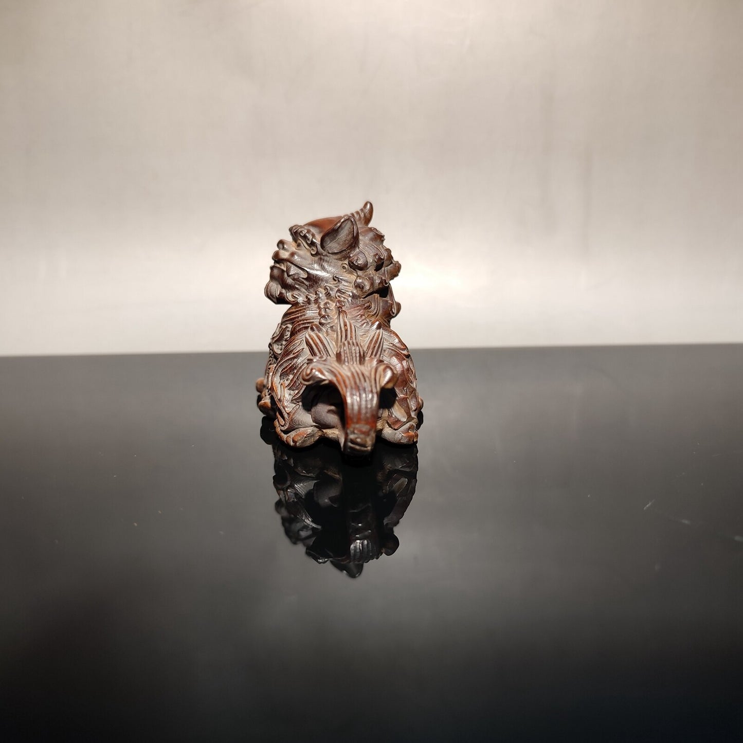 Chinese Boxwood Hand Carved Wooden Kylin Statue Unicorn Figure
