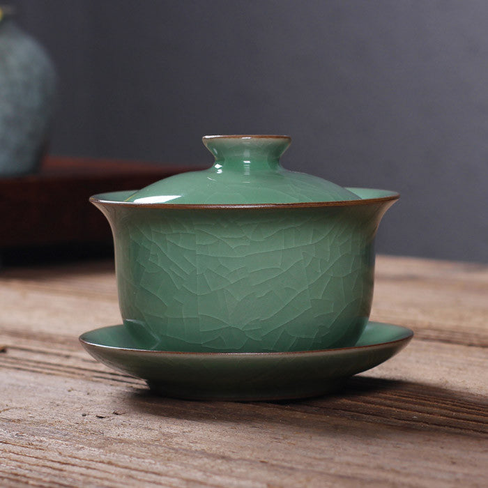 Real Longquan Celadon Gaiwan China Tea Bowl Porcelain Cup Saucer Marked Tea Bowl