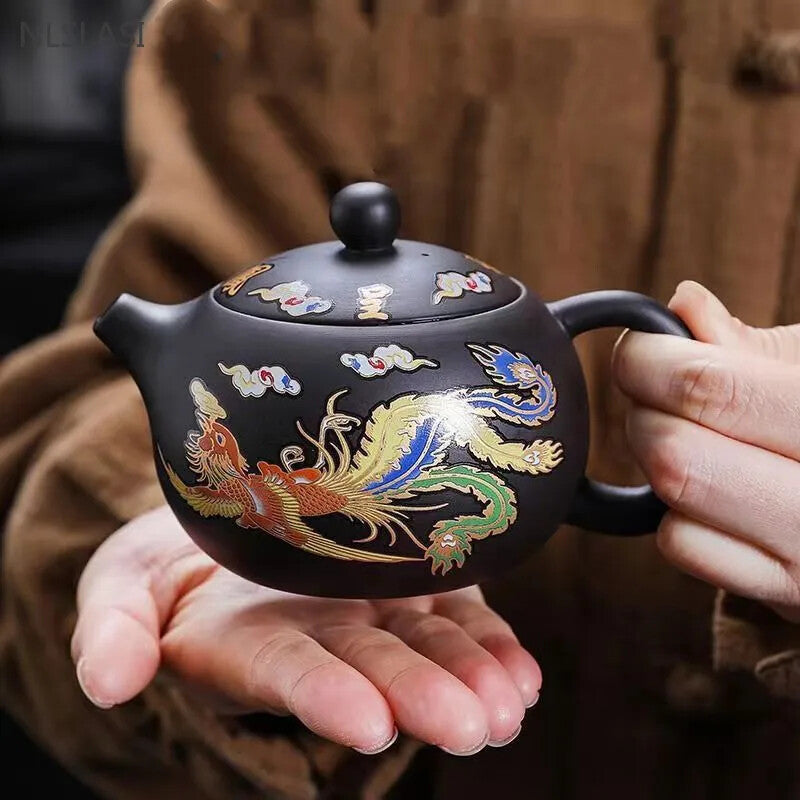200ml Yixing Purple Clay Teapot Xishi Tea Pot Black Mud Kettle Zisha Tea Infuser