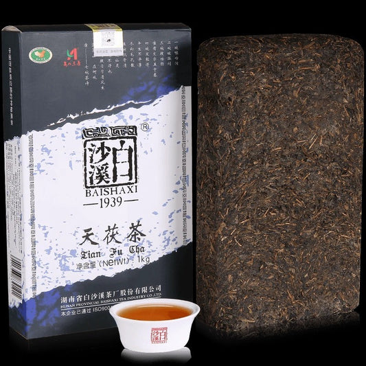 1000g Anhua Baishaxi 1939 Dark Tea Authentic Gold Folwer Handmade Fu Tea Brick