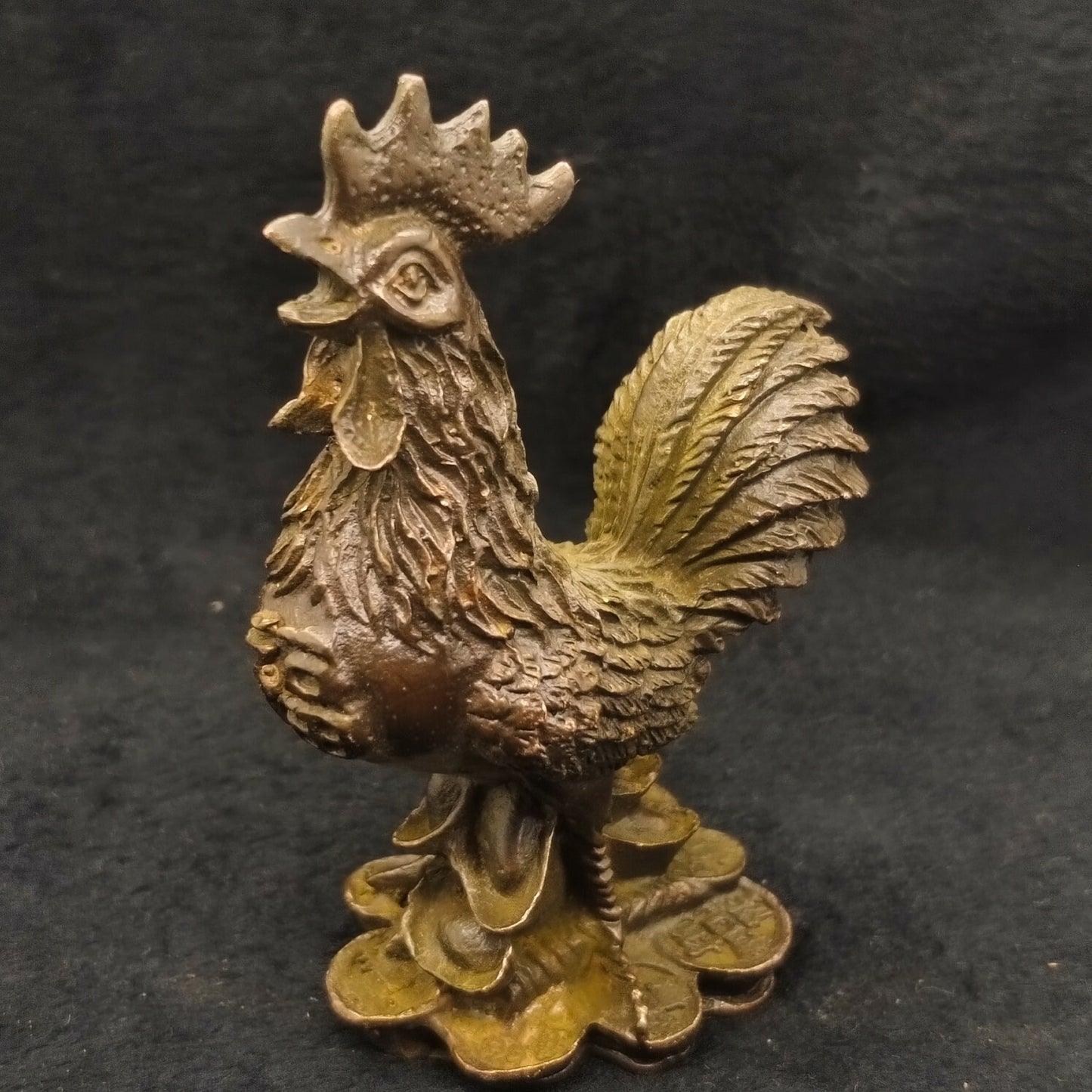 Antique Bronze Money Chicken Tea Pet Statue Ornament Chinese