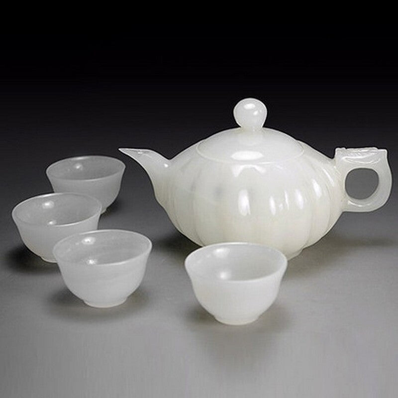 Natural White Jade Tea Set Kung Fu Tea Ceremony Teapot One Pot Four Cups