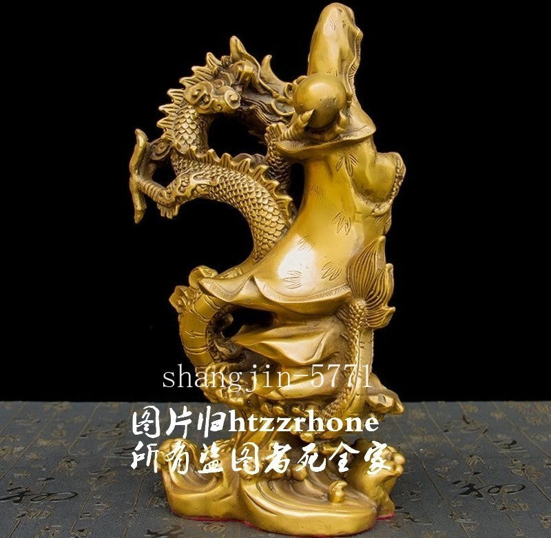 10" Brass Avalokitesvara Riding Dragon Statue Guan Yin Buddhism Home Decor