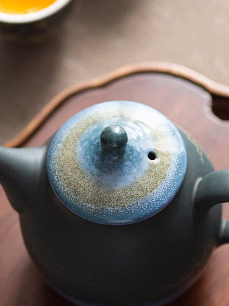 Embersceramic Ceramic Teapot Gold Deer Chinese Tea Pot Vintage Teapot 240ml Blue