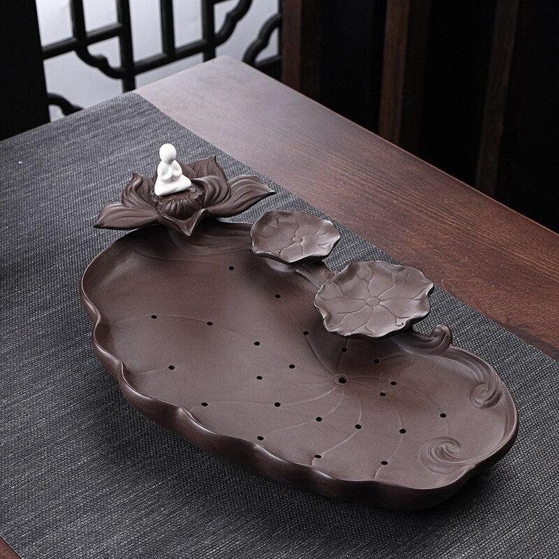 Zisha Tea Tray Bottom Support Dry Tea Table Tea Set Home Office Water Storage