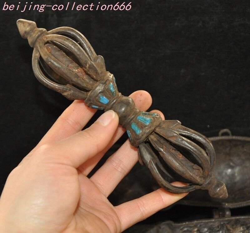 7"Old Tibet Buddhism Temple Bronze Dorje Vajra Phurpa Faqi Dagger