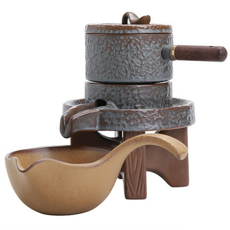 Pottery Automatic Lazy Stone Grinding Tea Set Rotating Teapot Kung Fu Tea Set