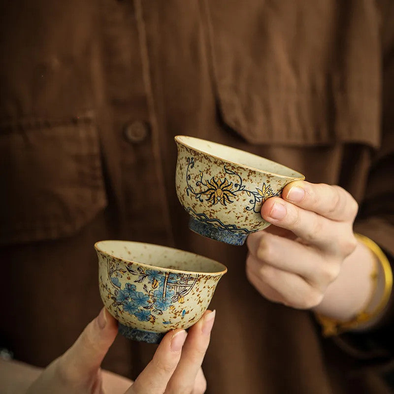 1 Pc 45ml Chinese Handmade Flowers Ceramic Teacup Vintage Tea Bowl Cup Teaware