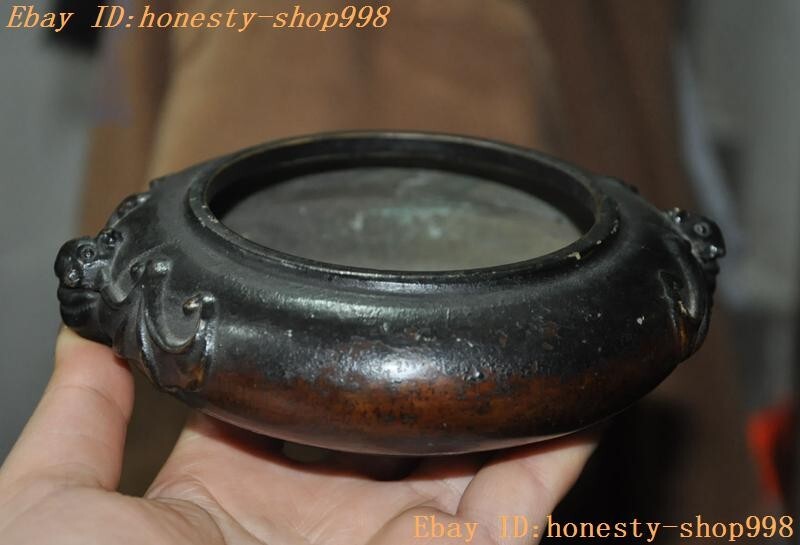 5.8'' Marked Chinese Dynasty Bronze Wealth Bat Bird Statue Incense Burner Censer