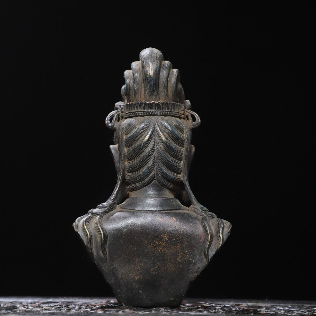 8.7" Old Antique Tibetan Buddhism Temple Bronze Gilt Guanyin Bodhisattva Statue