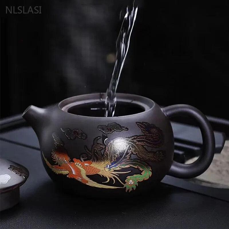 200ml Yixing Purple Clay Teapot Xishi Tea Pot Black Mud Kettle Zisha Tea Infuser
