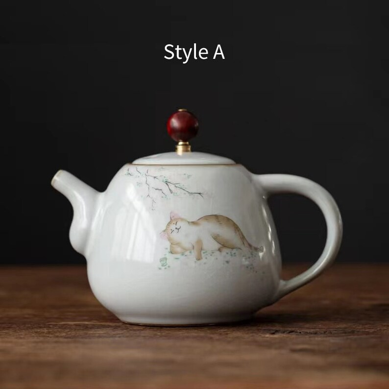 Embersceramic Ceramic Teapots Lovely Cat Chinese Tea Pot for Tea Lovers
