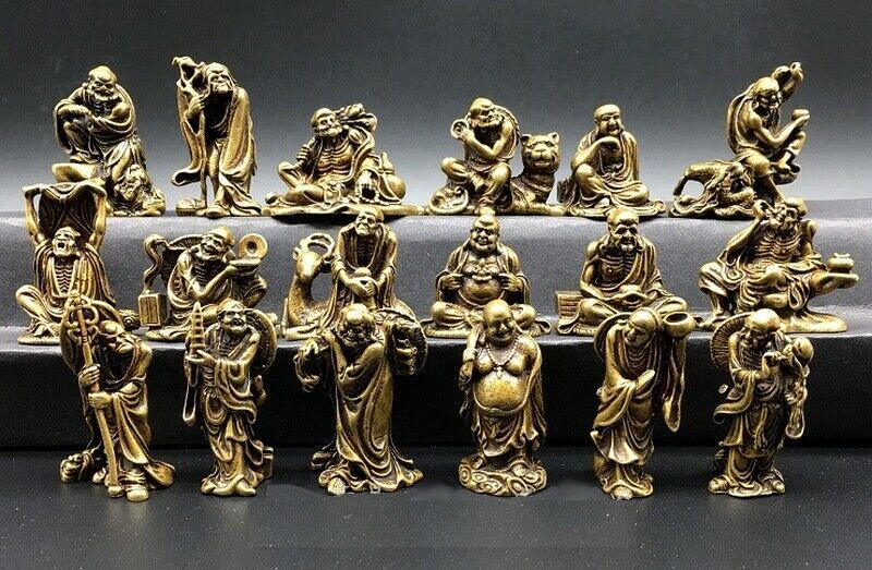 18x Chinese Buddhism Disciples Decor Brass Eighteen Lohan Buddha Arhat Statue