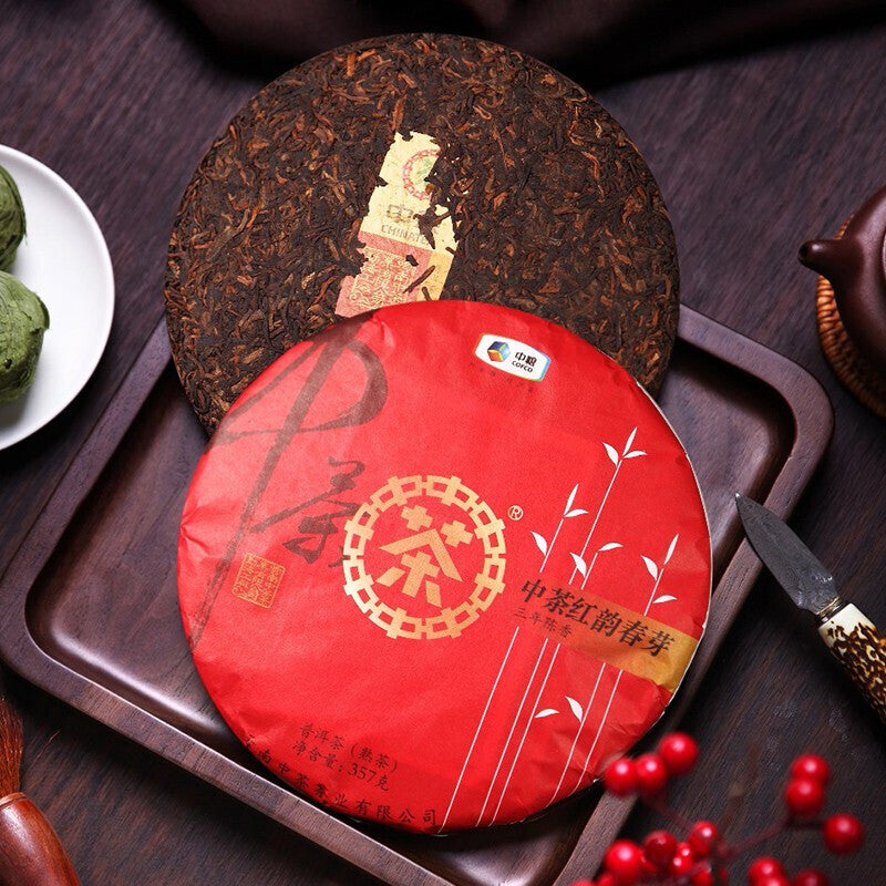 ChinaTea Red Rhyme Spring Bud 2019 Yunnan Menghai Pu'er Tea Ripe Cooked Tea 357g