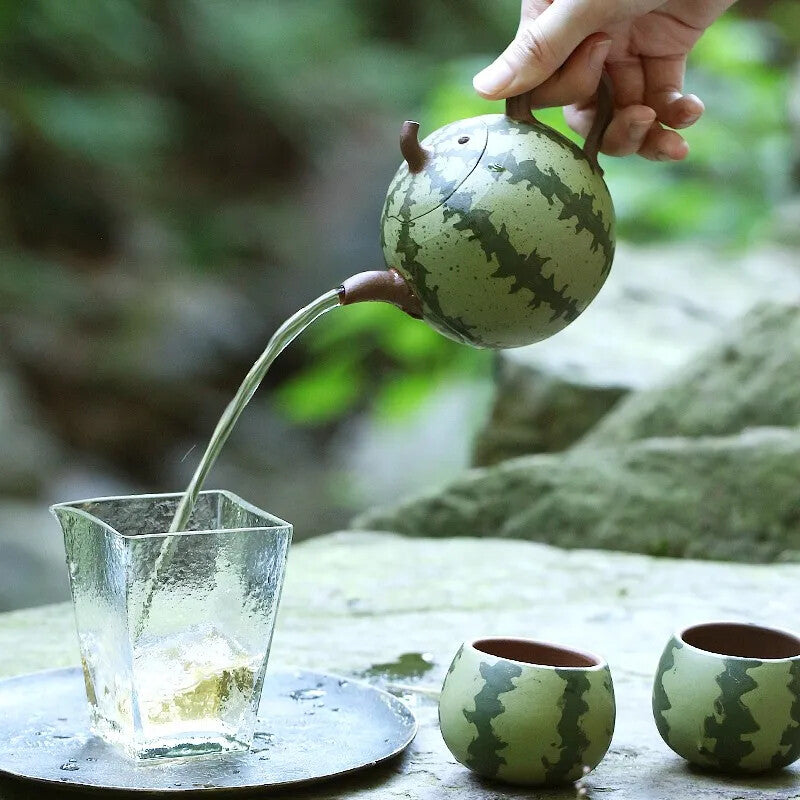 Yixing Zisha Teapot Bionic Watermelon Teapot Tea Set Flower Teapot Zisha Pot One