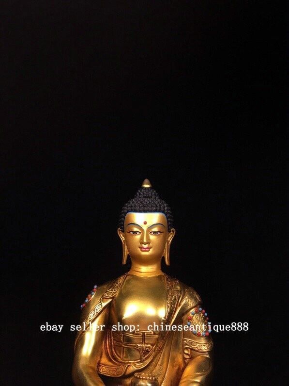 12'' Old Nepal Bronze Gilt Painting Shakyamuni Sakyamuni Amitabha Buddha Statue