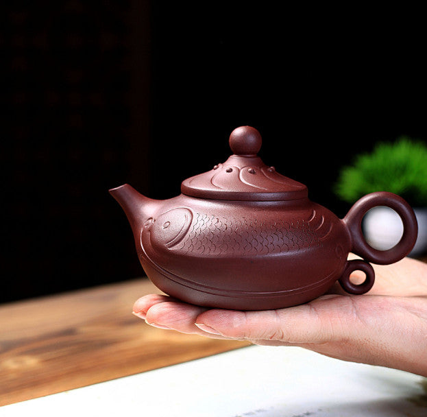 Big Yixing Zisha Pottery Clay Teapot Tea Pot Fish Shape Kung Fu Tea Gift 320ml