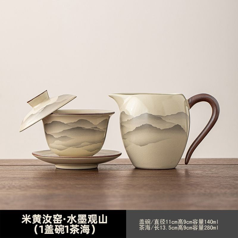 Ru Kiln Gaiwan Sancai Tea Bowl Ceramic Kung Fu Tea Set Home Office Tea Cup