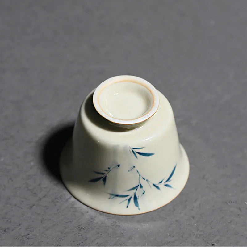 1 Pc Chinese Ceramic Tea Cup Handmade Bamboo Leaves Teacup Tea Bowl Set