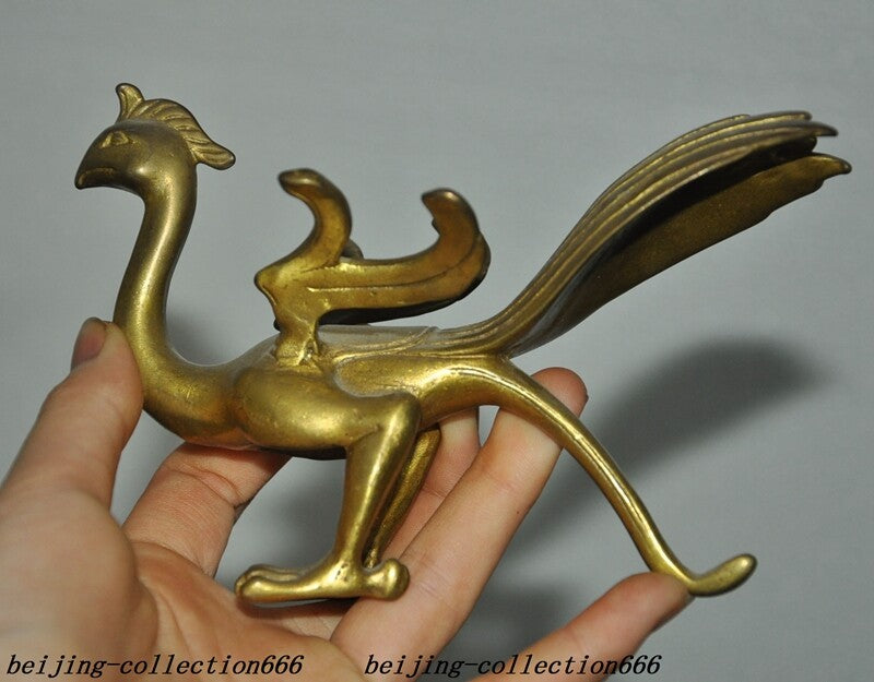 5.6" Chinese Ancient Dynasty Bronze Gilt Wealth Lucky Animal Phoenix Bird Statue