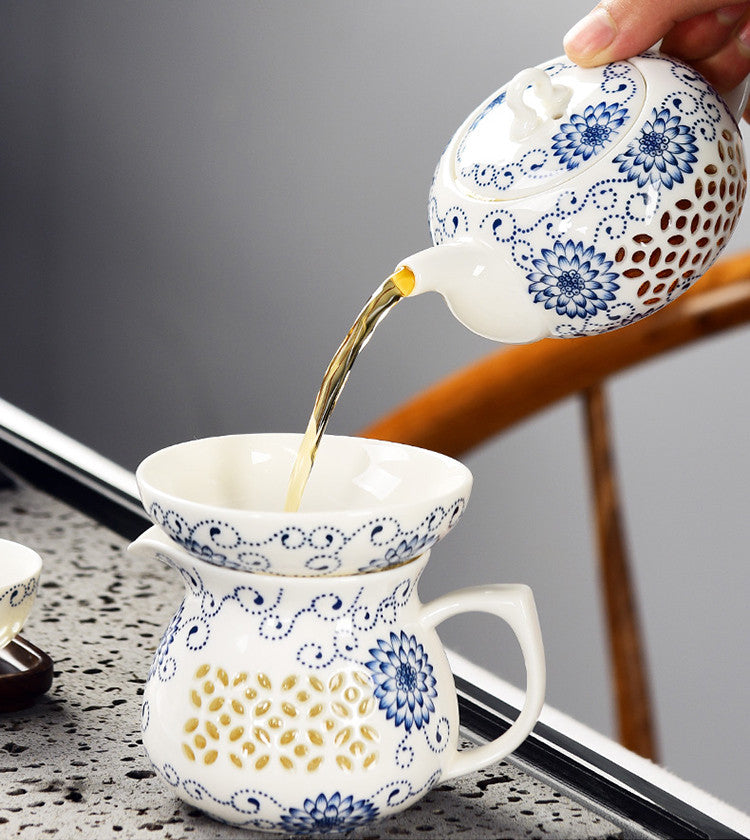 Porcelain Tea Set China Cellular Design Ceramic Tea Pot Gaiwan Cups Tea Filters
