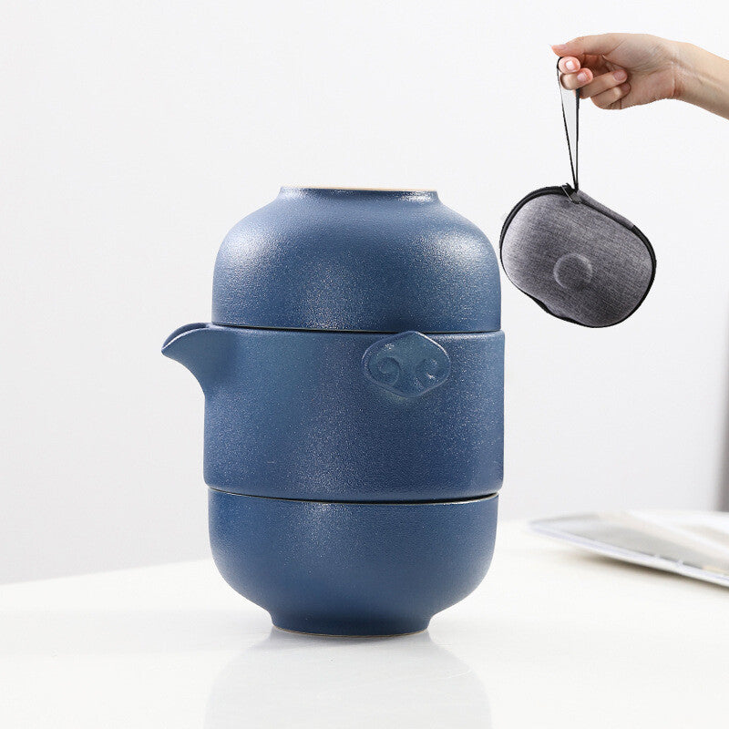 Portable Tea Set With Bag For Travel Pottery Tea Pot Ceramic Cup Kungfu Teasets