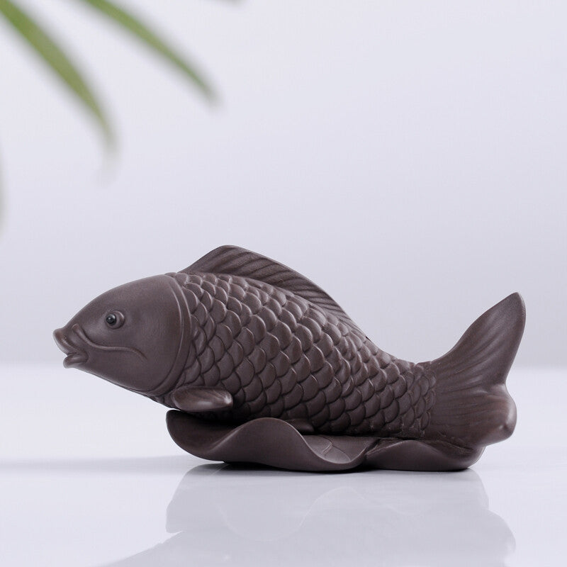 1PC Yixing Zisha Tea Pet Fish Tea Play Purple Clay Ornament Fish Statue Tea Pet
