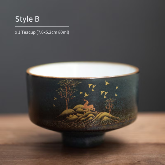 Ceramic Teacup Gold Deer Personalization Chinese Kung Fu Tea Cup for Tea 80ml