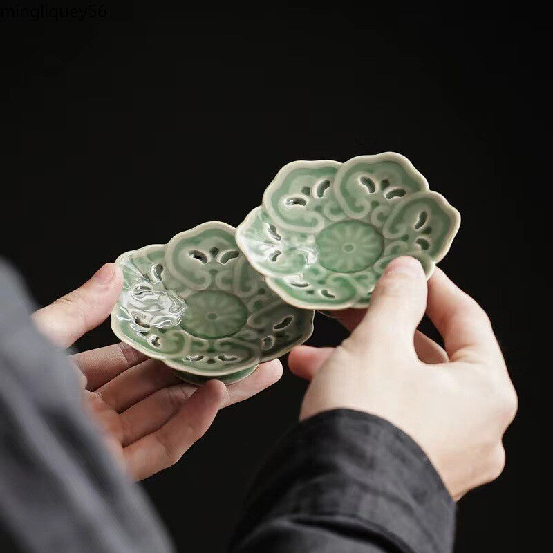 Chinese Celadon Saucer Coaster Yue Kiln Celadon Cup Saucer Tea Mat Tea Ceremony